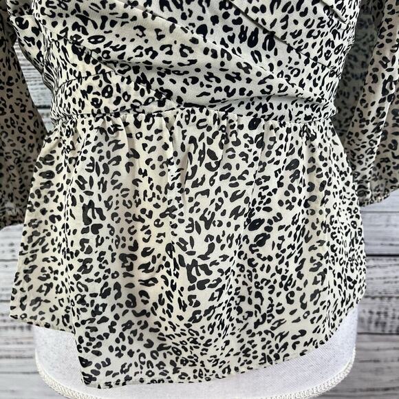 Sugar & Lips Blouse Top size Medium Black Brown Sheer Ruffle Puffy Sleeves Boho - Picture 6 of 9